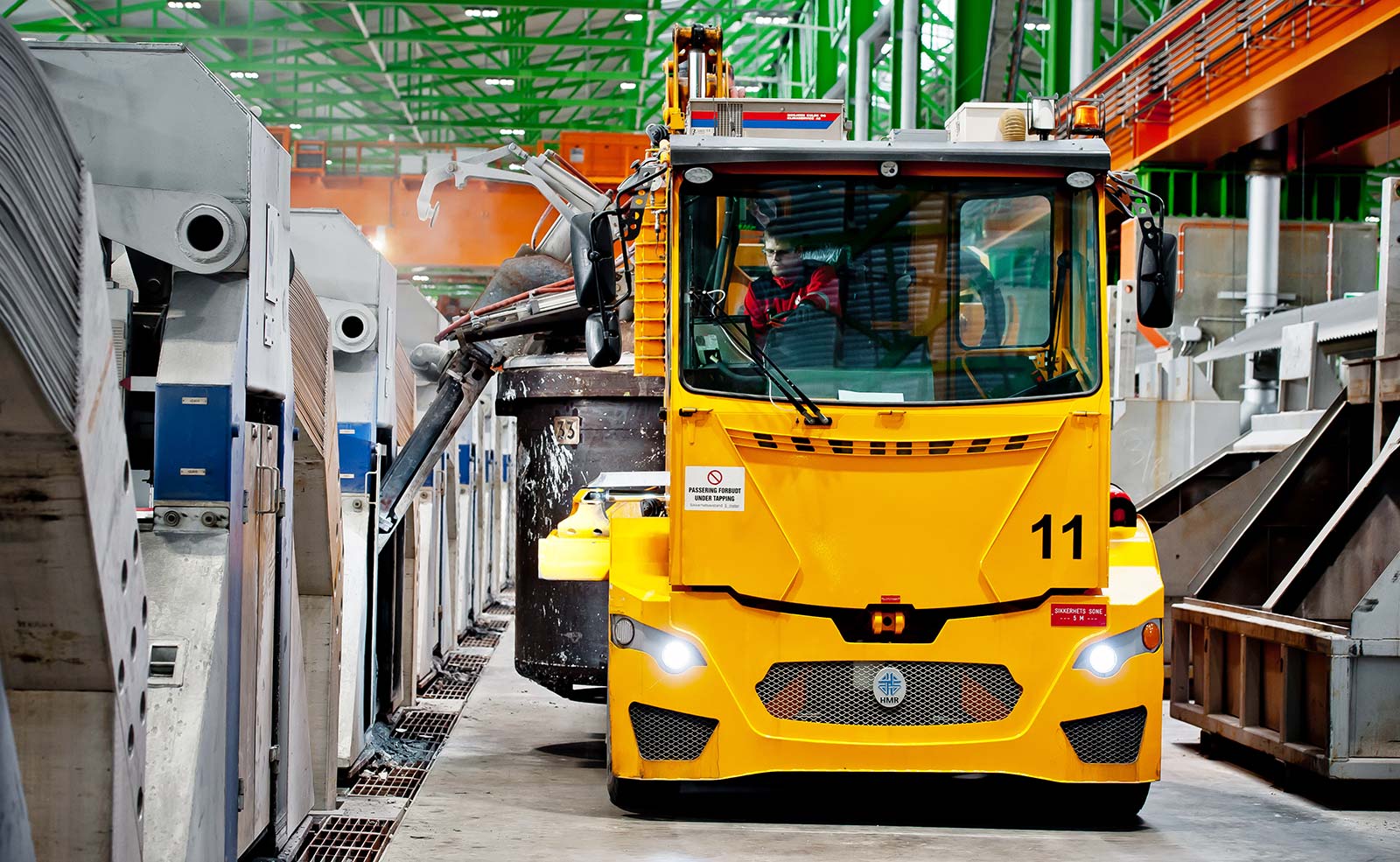 Metal tapping vehicle at Hydro's Karmøy plant in Norway