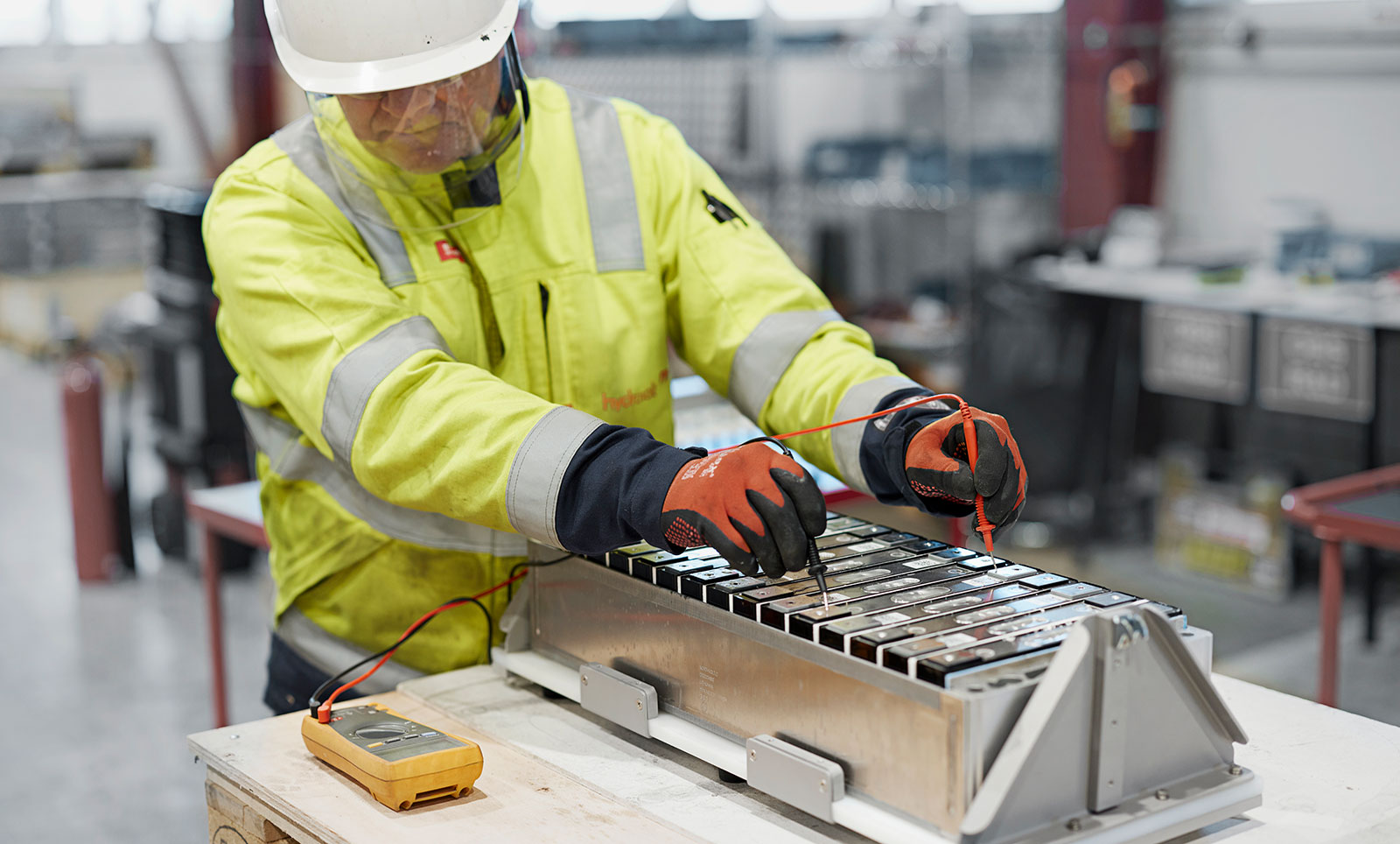 Employee at the Hydrovolt plant in Fredrikstad, Norway